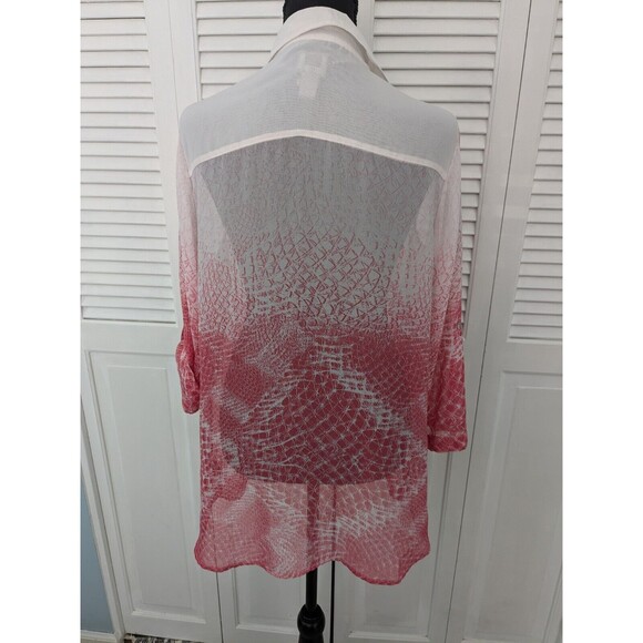 CHICO'S Easywear By Top Women's Size M/1 Pink Ombre Abstract Sheer Geometric - Picture 9 of 14